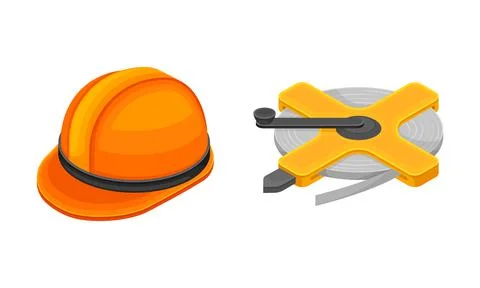 Mining geological industry tools set. Safety hardhat and rope reel vector Stock Illustration