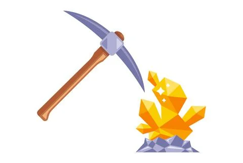 Mining for gold underground. find a precious nugget. work with a pickaxe in the Stock Illustration