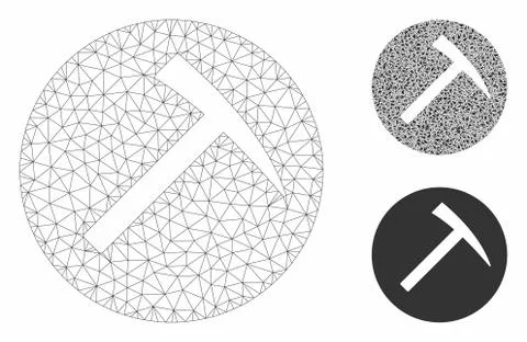 Mining Hammer Vector Mesh 2D Model and Triangle Mosaic Icon Stock Illustration