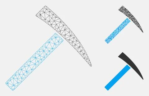 Mining Hammer Vector Mesh Network Model and Triangle Mosaic Icon Stock Illustration