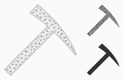 Mining Hammer Vector Mesh Network Model and Triangle Mosaic Icon Illustrazione stock