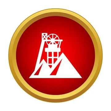 Mining headframe icon on red button 库存插图