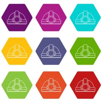 Mining helmet icons set 9 vector Illustrazione stock