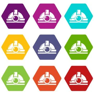 Mining helmet icons set 9 Stock Illustration