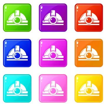 Mining helmet icons set 9 color collection Illustrazione stock