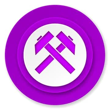 Mining icon, violet button. Stock Illustration