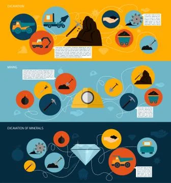 Mining icons flat banner set イラスト素材