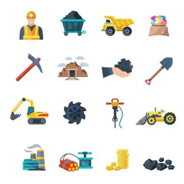 Mining Icons Flat Stock Illustration
