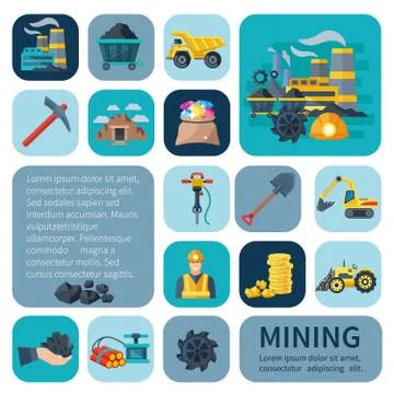 Mining Icons Flat Set Stock Illustration