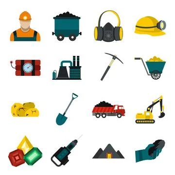 Mining icons flat set Stock Illustration