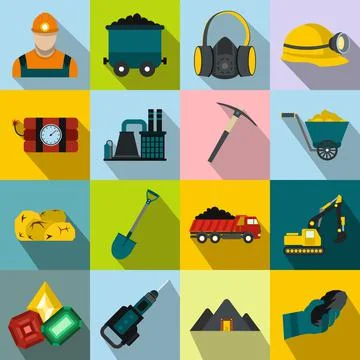 Mining icons flat set Stock Illustration