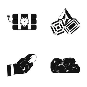Mining icons showing dynamite, gems, and coal Stock Illustration