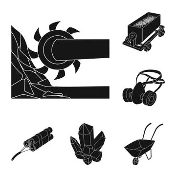 Mining industry black icons in set collection for design. Equipment and tools Stock Illustration