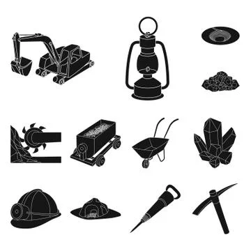 Mining industry black icons in set collection for design. Equipment and tools Stock Illustration