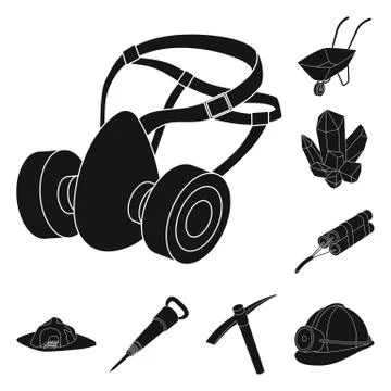 Mining industry black icons in set collection for design. Equipment and tools Stock Illustration