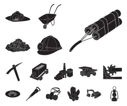 Mining industry black icons in set collection for design. Equipment and tools Stock Illustration
