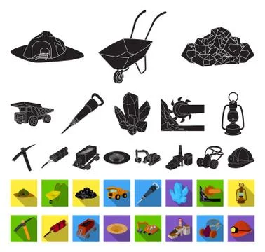 Mining industry black,flat icons in set collection for design. Equipment and Stock Illustration