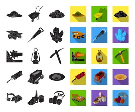 Mining industry black,flat icons in set collection for design. Equipment and Stock-Illustration