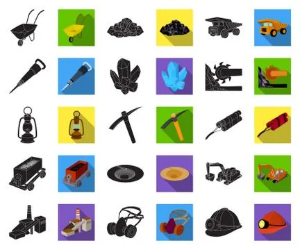 Mining industry black,flat icons in set collection for design. Equipment and Illustrazione stock