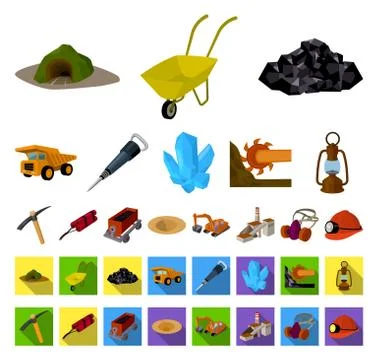 Mining industry cartoon,flat icons in set collection for design. Equipment and Illustrazione stock