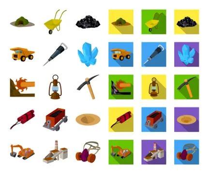 Mining industry cartoon,flat icons in set collection for design. Equipment and Illustrazione stock