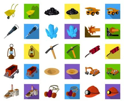 Mining industry cartoon,flat icons in set collection for design. Equipment and Stock-Illustration