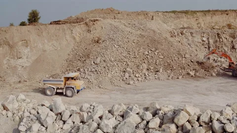 Mining industry concept. Truck is taking ore out of the open pit. Quarry 스톡 동영상 194749243