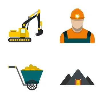 Mining industry elements icon set illustrating excavation Stock Illustration