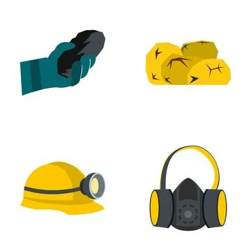 Mining industry elements showing coal gold helmet respirator Stock Illustration