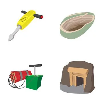 Mining industry equipment and essential tools icons Stock Illustration