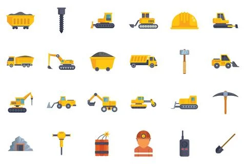 Mining industry equipment and workers icons showing extraction process イラスト素材