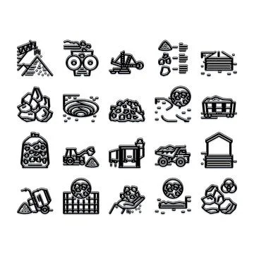 Mining industry extracting resources and producing minerals icons Stockillustratie