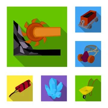 Mining industry flat icons in set collection for design. Equipment and tools Stock Illustration