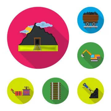 Mining industry flat icons in set collection for design. Equipment and tools Stock Illustration