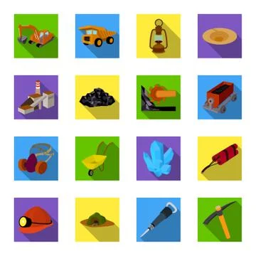 Mining industry flat icons in set collection for design. Equipment and tools Stock-Illustration
