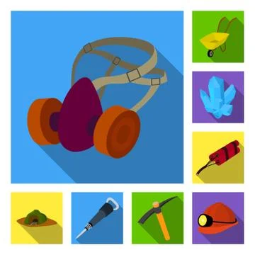 Mining industry flat icons in set collection for design. Equipment and tools Stock Illustration