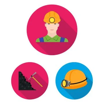 Mining industry flat icons in set collection for design. Equipment and tools Stock Illustration