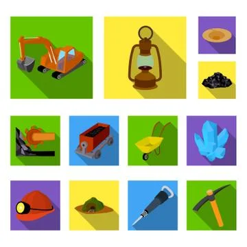 Mining industry flat icons in set collection for design. Equipment and tools Stock-Illustration