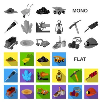 Mining industry flat icons in set collection for design. Equipment and tools Stock Illustration