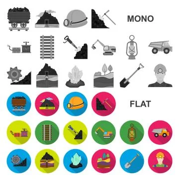 Mining industry flat icons in set collection for design. Equipment and tools Stock Illustration