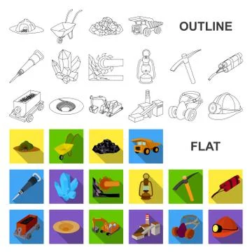 Mining industry flat icons in set collection for design. Equipment and tools Illustrazione stock