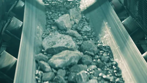 Mining industry, fossil, minerals processing. Crumbled ore on the industrial 스톡 동영상 153207914