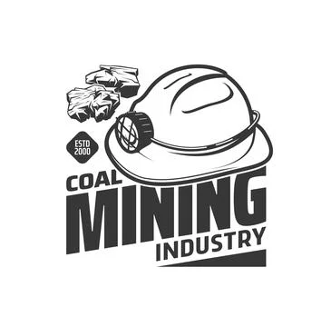 Mining industry icon, miner hat and coal or ore Illustrazione stock
