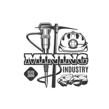 Mining industry icon with miner tools and helmet Stock Illustration