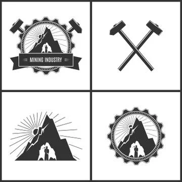 Mining Industry, Label or Badge 스톡 일러스트