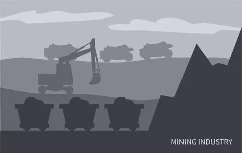 Mining Industry Machinery and Work Process Vector Stock Illustration