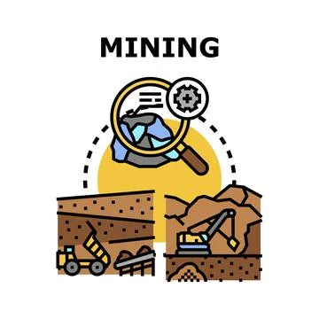Mining industry process finding extracting and transporting resources Stock Illustration
