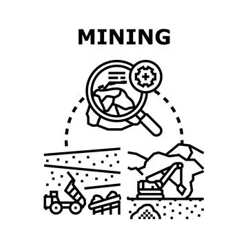 Mining industry process finding extracting and transporting resources Ilustración de archivo