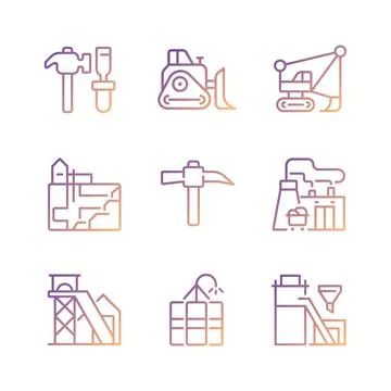Mining industry related pixel perfect gradient linear vector icons set Stock-Illustration