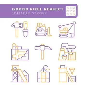 Mining industry related two color line icons set Stock Illustration